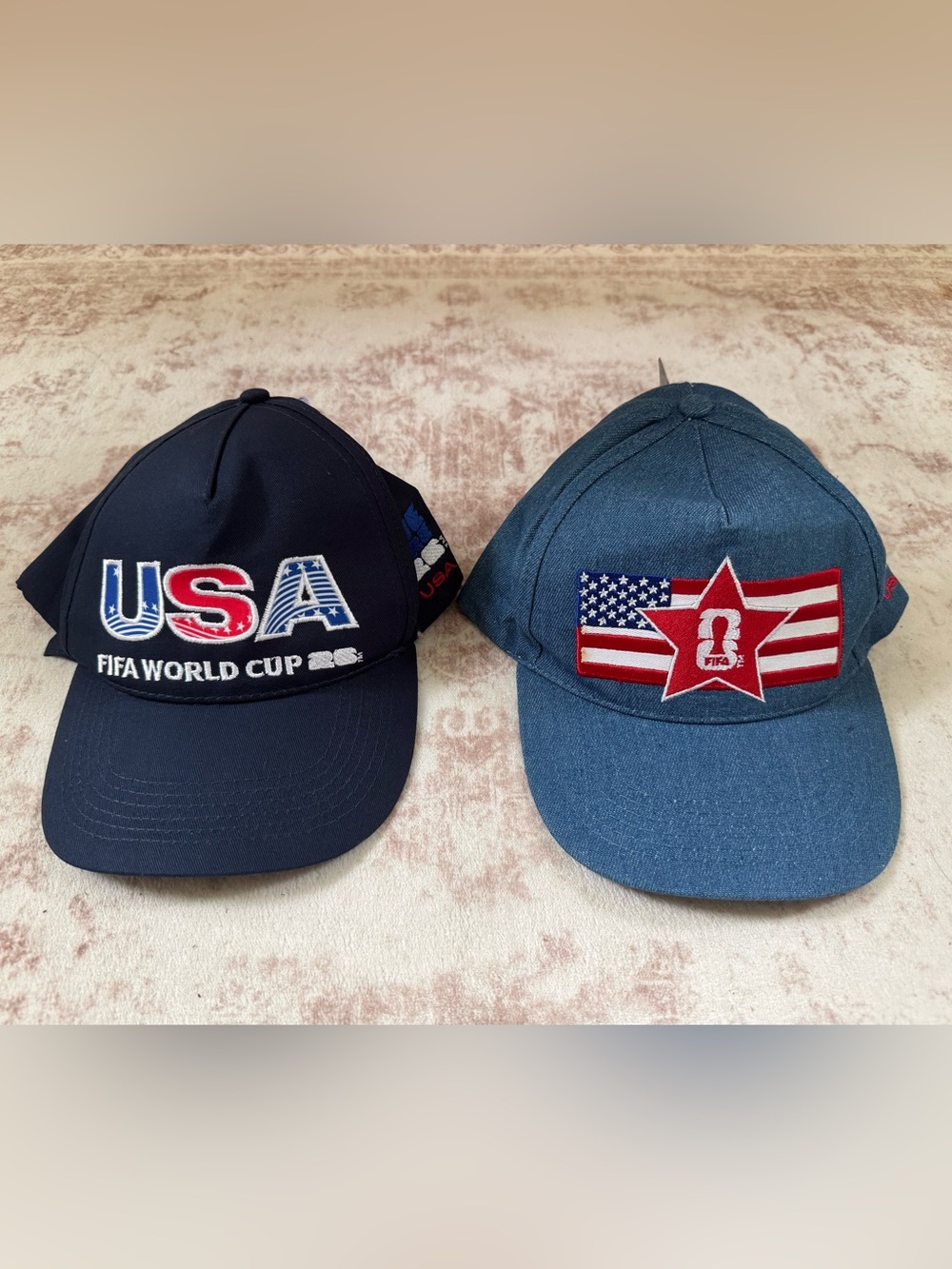 Bundle of 2 USA Official FIFA World Cup Baseball Hats - Navy and Denim NWT